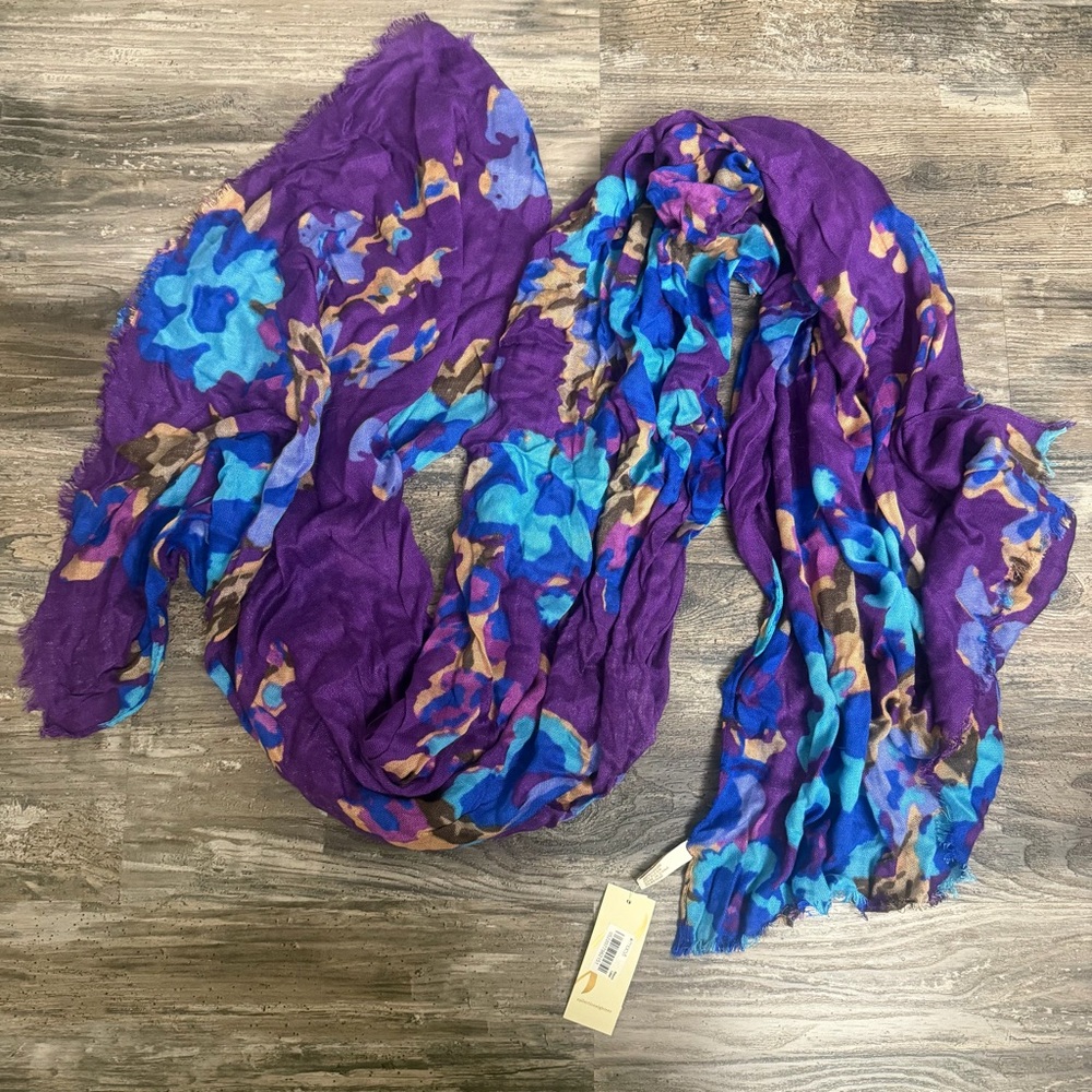 NWT Collectioneighteen Purple Blue Tag Vibrant Floral Fashion Scarf